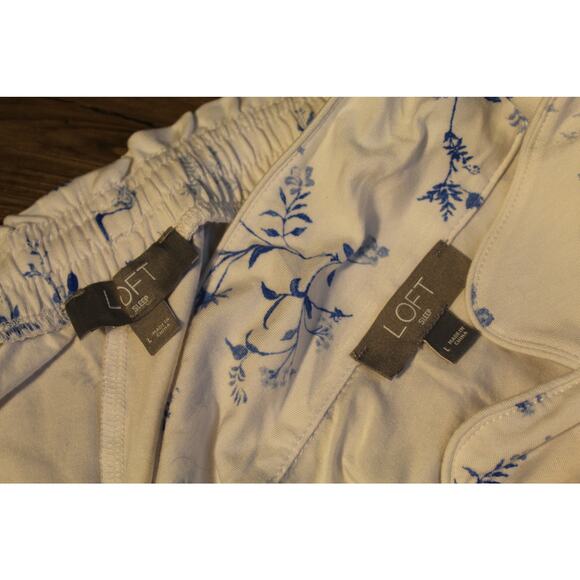 NWT ! LOFT Sleep Blue & White Floral Pajama Set Women’s Size L - Picture 3 of 4